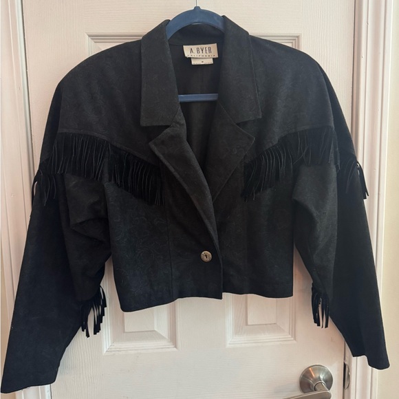 A. Byer Jackets & Blazers - A. Byer Vintage Black Women's Cropped Jacket with Fringe Size Medium
